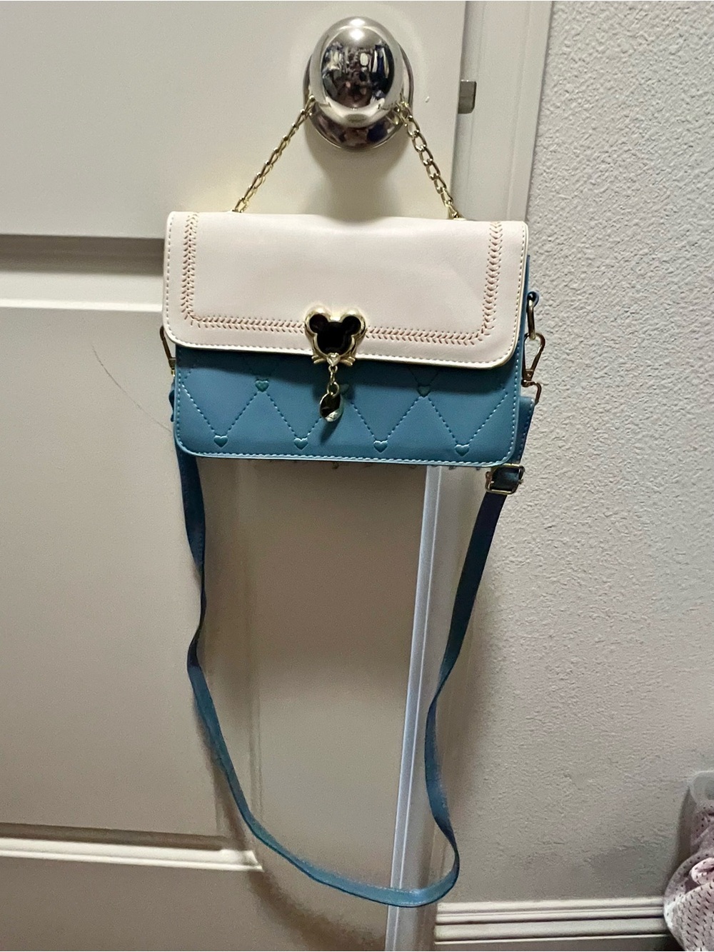 Disney Two-Tone Blue and Cream Heart Lock Crossbody